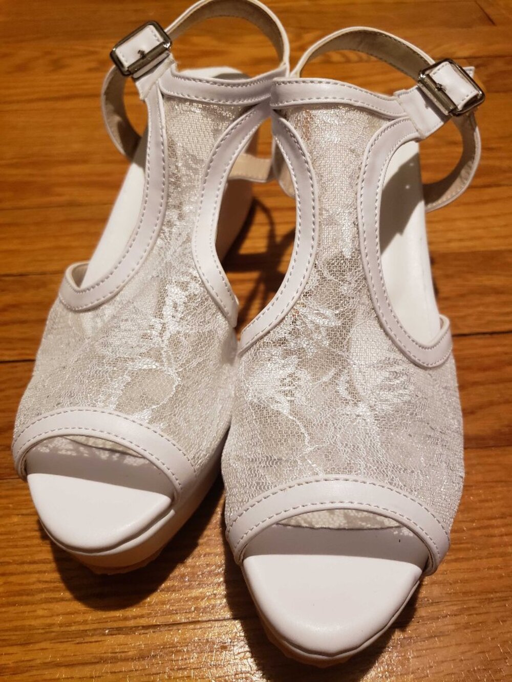 Wedding Shoes - White Low Platform Wedges, Size 7.5, Tried on Once